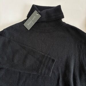 Slate & Stone Men's Large Black Wool Blend Turtleneck Sweater Texture Ribbed NEW